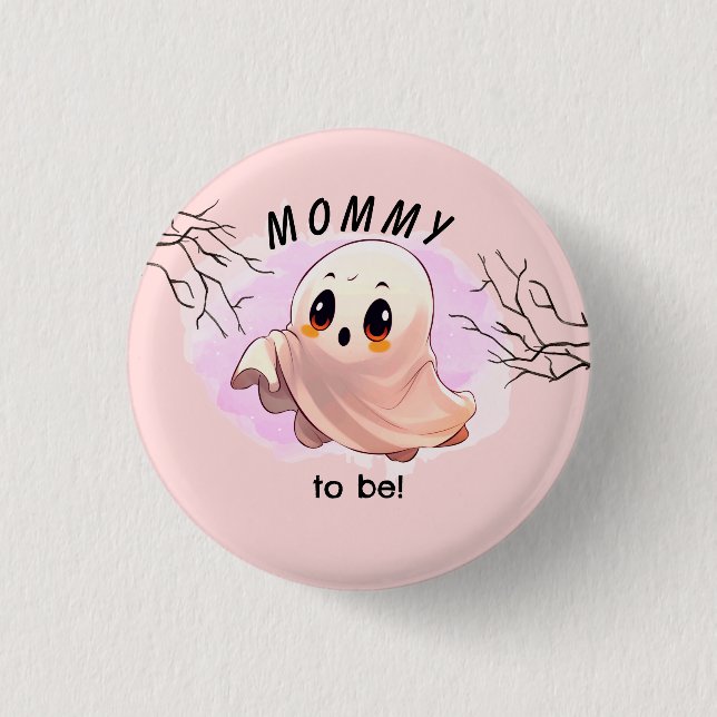 Bóton Redondo 2.54cm Chá de Bebê Boo Halloween Tema Rosa Festa Fofa (Frente)