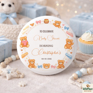 Bóton Redondo 2.54cm Chá de Bebê do Ursinho Teddy - Menino   Urso Azul 