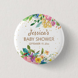 Bóton Redondo 2.54cm Chá de fraldas brilhante Dourado Floral amarelo-ro