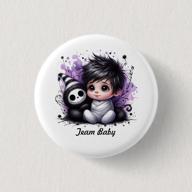 Bóton Redondo 2.54cm Chá de fraldas com tema Halloween - Roxo Gótico (Frente)