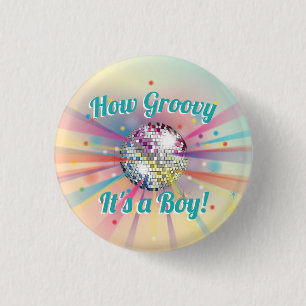 Bóton Redondo 2.54cm Chá de fraldas de Bola Disco Groovy é um Menino