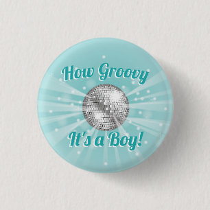 Bóton Redondo 2.54cm Chá de fraldas de Bola Disco Groovy é um Menino