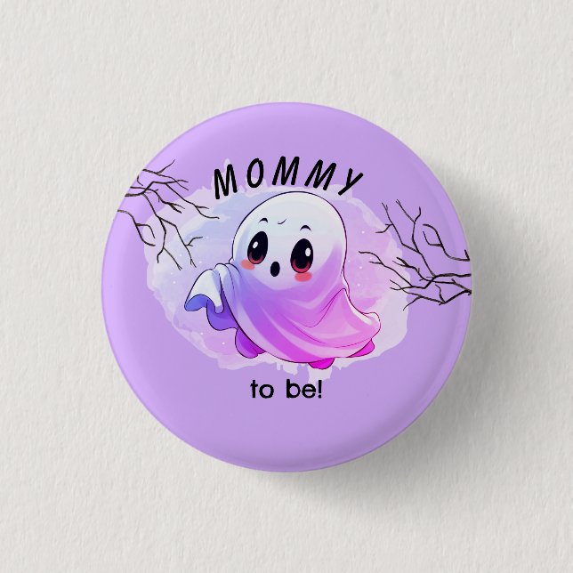 Bóton Redondo 2.54cm Chá de fraldas de Boo Halloween Roxo, Festa Custa (Frente)