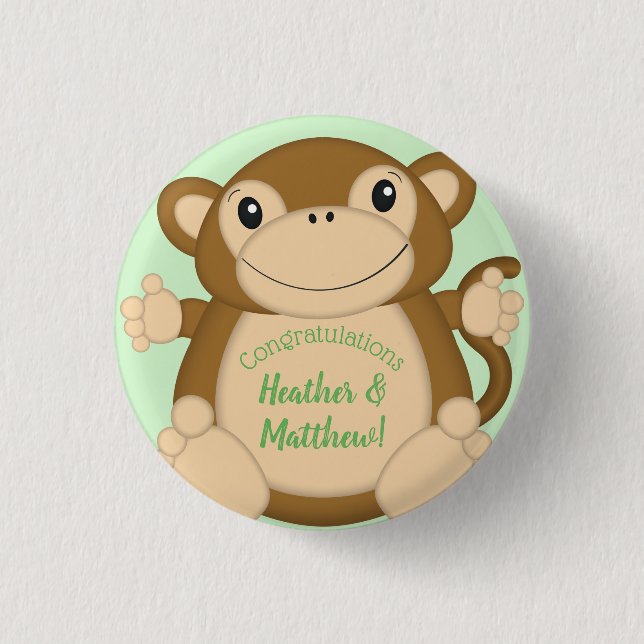 Bóton Redondo 2.54cm Chá de fraldas Macaco Verde (Frente)