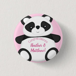 Bóton Redondo 2.54cm Chá de fraldas Panda Bear Rosa
