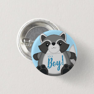 Bóton Redondo 2.54cm Chá de fraldas Raccoon Azul