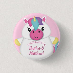 Bóton Redondo 2.54cm Chá de fraldas Unicorn Rosa