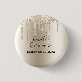 Bóton Redondo 2.54cm Champanhe Derrubando Glitter Quinceanera Aniversár