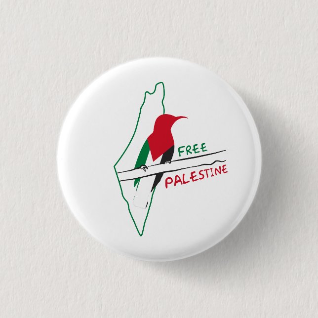 Bóton Redondo 2.54cm Chaveiro mapa da bandeira palestina pássaro (Frente)