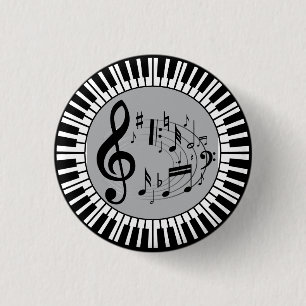 Bóton Redondo 2.54cm Chaves Para Piano Circulares E Notas De Música