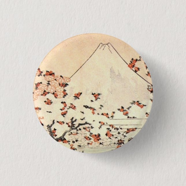 Bóton Redondo 2.54cm Cherry Blossoms sob o Monte Fuji (Frente)