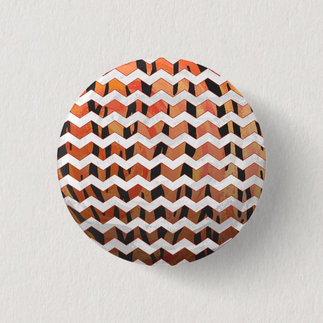 Bóton Redondo 2.54cm Chevron Tigre Laranja e Preto Estampa (Frente)