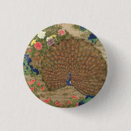 Bóton Redondo 2.54cm Chinoiserie Pavão Azul com Jardim de Flores Exótic