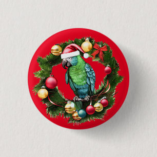 Bóton Redondo 2.54cm Christmas Parrot Wreath