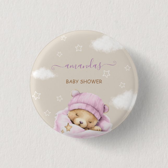Bóton Redondo 2.54cm Chuva de bebÊ menina ursinho nuvens  (Frente)