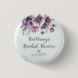 Bóton Redondo 2.54cm Chuva de Noiva Lavanda & Floral Verde 