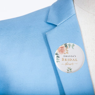 Bóton Redondo 2.54cm Chuva de presentes rose dourado floral eucalipto e