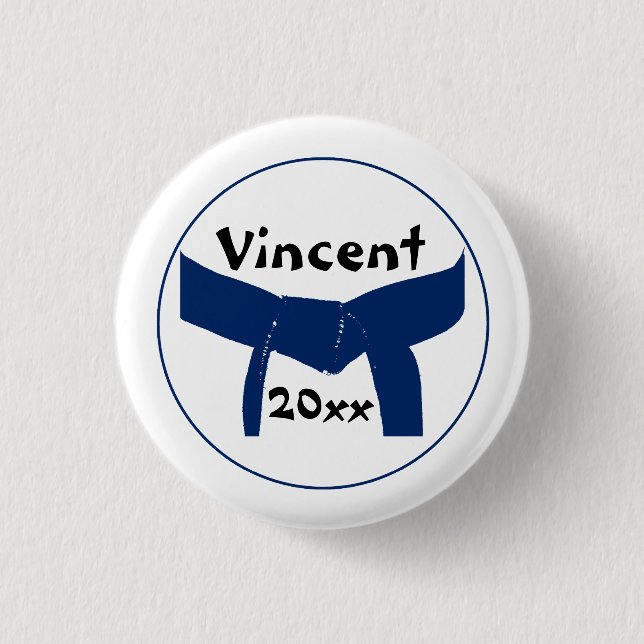 Bóton Redondo 2.54cm Cinturão Azul Escuro de Artes Marciais (Frente)