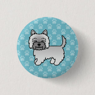 Bóton Redondo 2.54cm Cinza Cairn Terrier Dog Cute Ilustração Em Azul