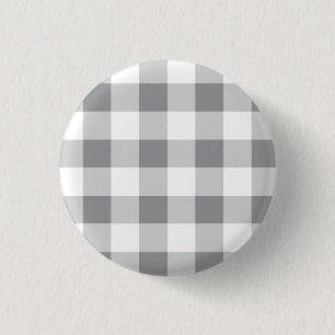Bóton Redondo 2.54cm Cinza E Padrão De Gingham Branco