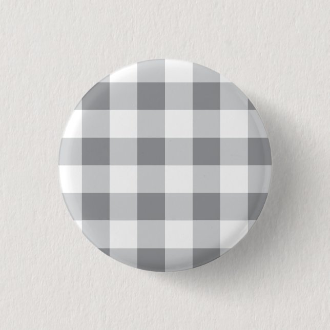Bóton Redondo 2.54cm Cinza E Padrão De Gingham Branco (Frente)