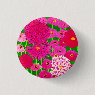 Bóton Redondo 2.54cm Círculo de Flores, Croquítemo Rosa Fuchsia