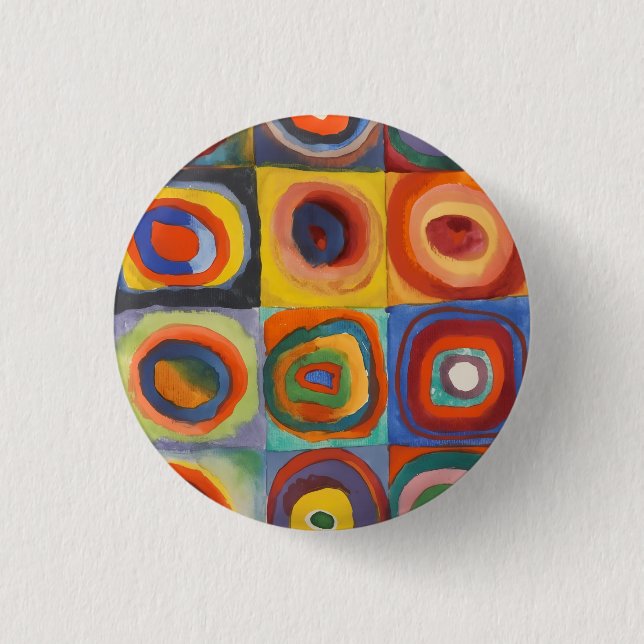Bóton Redondo 2.54cm Círculos Concentrados Quadrados de Kandinsky (Frente)