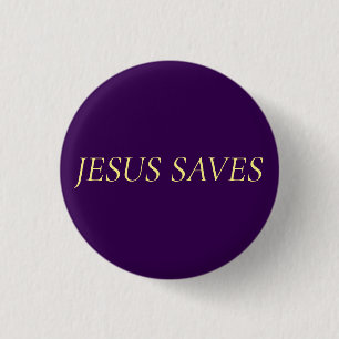 Bóton Redondo 2.54cm Citação de Fé Jesus Salva em Roxo Real