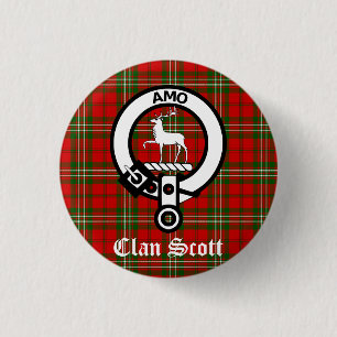 Bóton Redondo 2.54cm Clan Scott Crest Crachá e Tartan