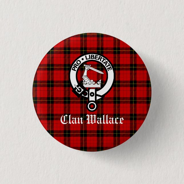 Bóton Redondo 2.54cm Clan Wallace Crest Crachá e Tartan (Frente)