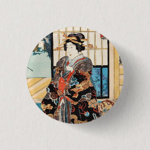 Bóton Redondo 2.54cm Clássica safra ukiyo-e geisha utagawa do japonês