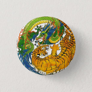 Bóton Redondo 2.54cm Clássico Vintage oriental Yin Yang Dragon Tiger ar