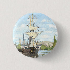 Bóton Redondo 2.54cm Claude Monet. Navios a voar no Sena em Rouen