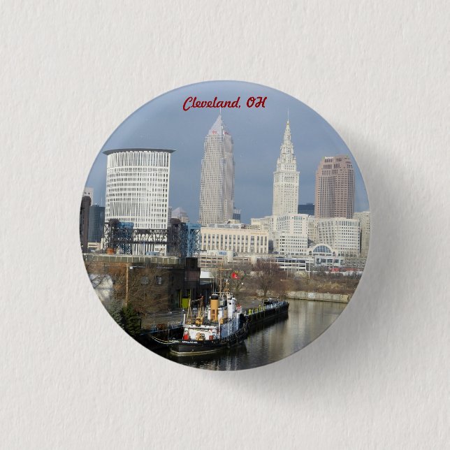 Bóton Redondo 2.54cm Cleveland, Ohio River View Button (Frente)