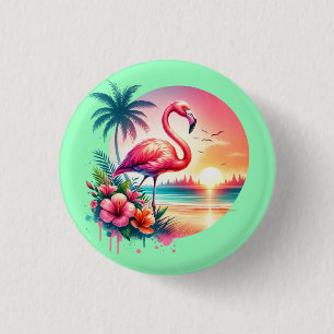 Bóton Redondo 2.54cm Clipart do Pôr do Sol do Flamingo Rosa-93938