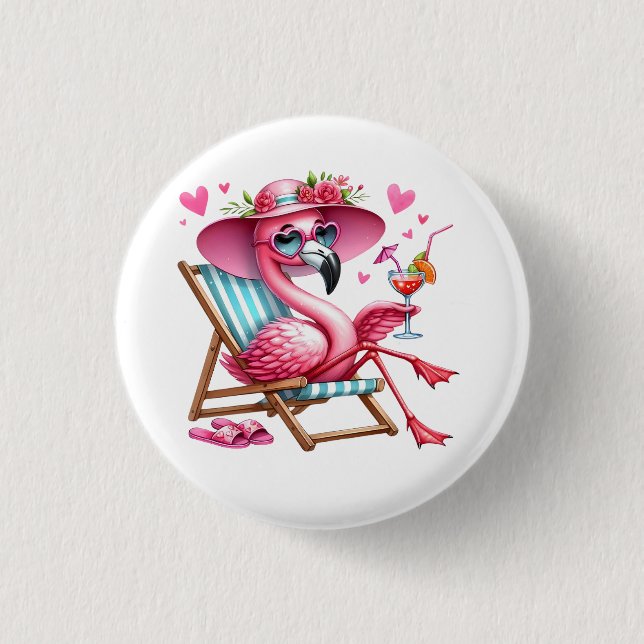 Bóton Redondo 2.54cm Clipart Flamingo (Frente)