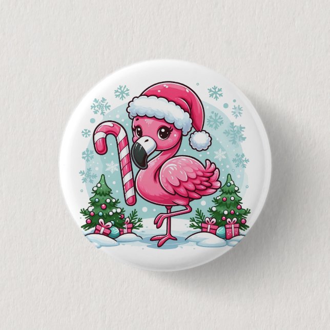 Bóton Redondo 2.54cm Clipe de Sublimação do Flamingo de Natal (Frente)