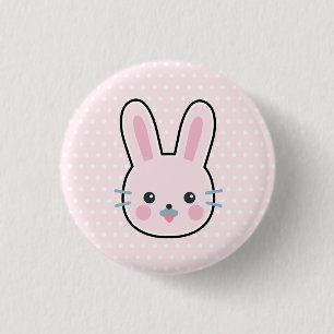 Bóton Redondo 2.54cm Coelhinho Rosa e Bolinhas Bonitos Kawaii