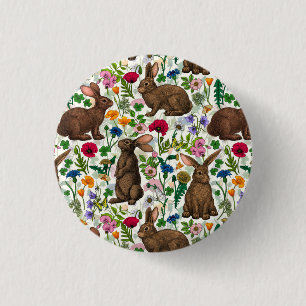 Bóton Redondo 2.54cm Coelhos e flora florestal Button