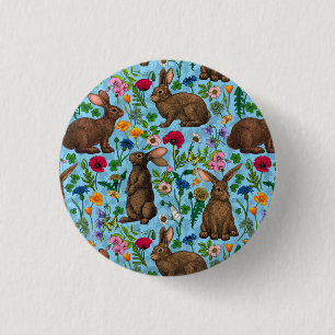 Bóton Redondo 2.54cm Coelhos e flores silvestres