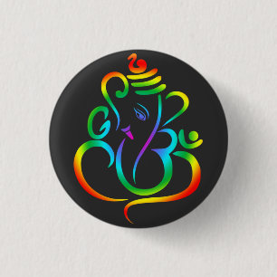 Bóton Redondo 2.54cm Colorido Lord Ganesha de preto