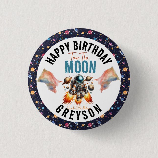 Bóton Redondo 2.54cm comece com o espaço segundo aniversário da lua (Frente)
