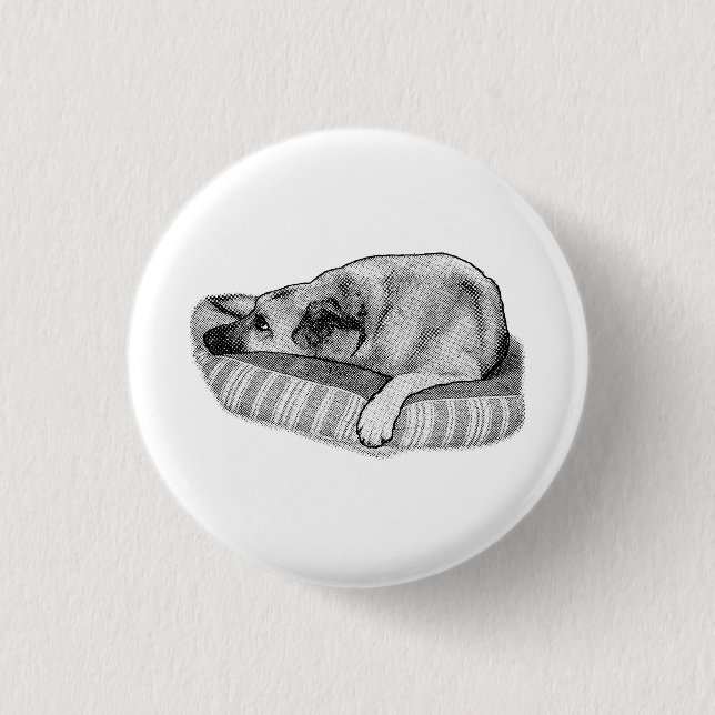 Bóton Redondo 2.54cm Conforto Retro, Broche de Cachorro Calmo (Frente)