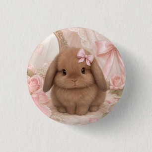 Bóton Redondo 2.54cm coquette coelho laço rosa
