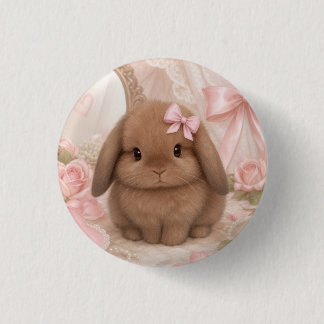 Bóton Redondo 2.54cm coquette coelho laço rosa