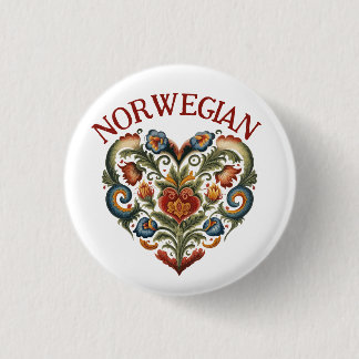 Bóton Redondo 2.54cm Coração de Arte Folk Norueguesa Rosemaling
