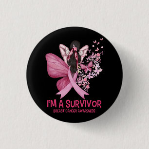 Bóton Redondo 2.54cm Coração de borboleta rosa Eu sou um Cancer de sobr
