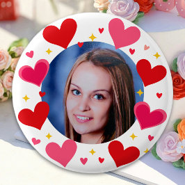 Bóton Redondo 2.54cm Corações de Amor Rosa Vermelho Foto Personalizada 