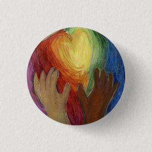 Bóton Redondo 2.54cm Corações e Mãos Diversidade Corações Botão ou Pino