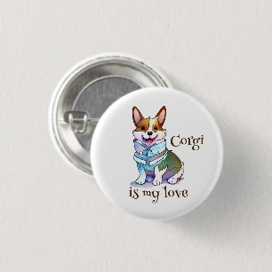 Bóton Redondo 2.54cm Corgi de laranja-branca para um humor positivo